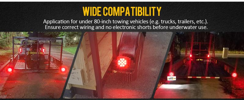 Partsam Pair Slim Square LED Trailer Lights 15 Red 4 White LEDs 5050 SMD 12V IP67 Stop Turn with Side Clearance for Under 80" Boat Trailers