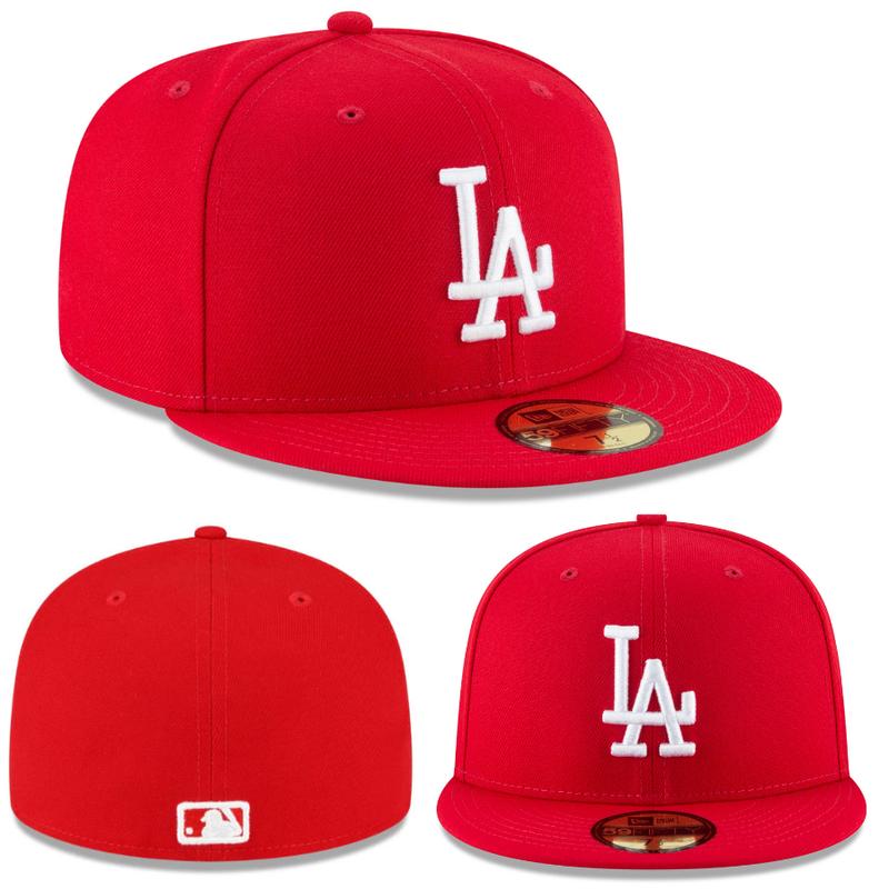 Los Angeles Dodgers New Era 59FIFTY Red Fitted Cap – Flat Brim Baseball Hat, White Embroidered LA Logo, Classic MLB Style