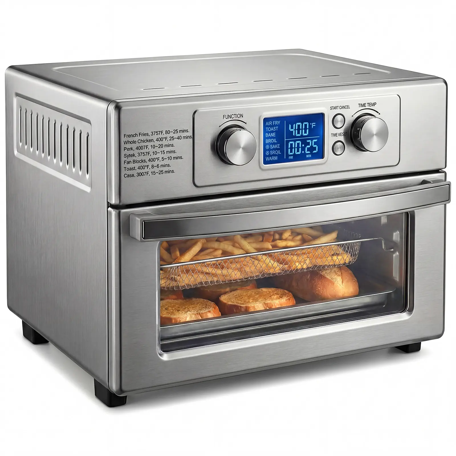 22L 1800W Electric Air Fryer Oven, 120V, 6 Stainless Steel Heating Elements, 450°F, 60-Minute Timer Control