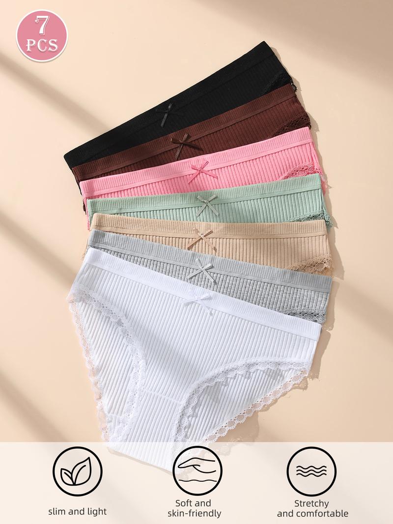 HOTCOM Cotton Underwear for WomenBreathable Lace Bikini Panties Women's HipsterUnderpants XS-XL 7 Pack