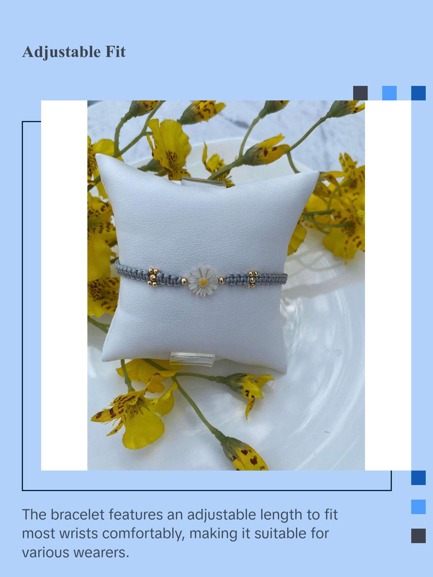 Adjustable Macrame Daisy Flower Bracelet