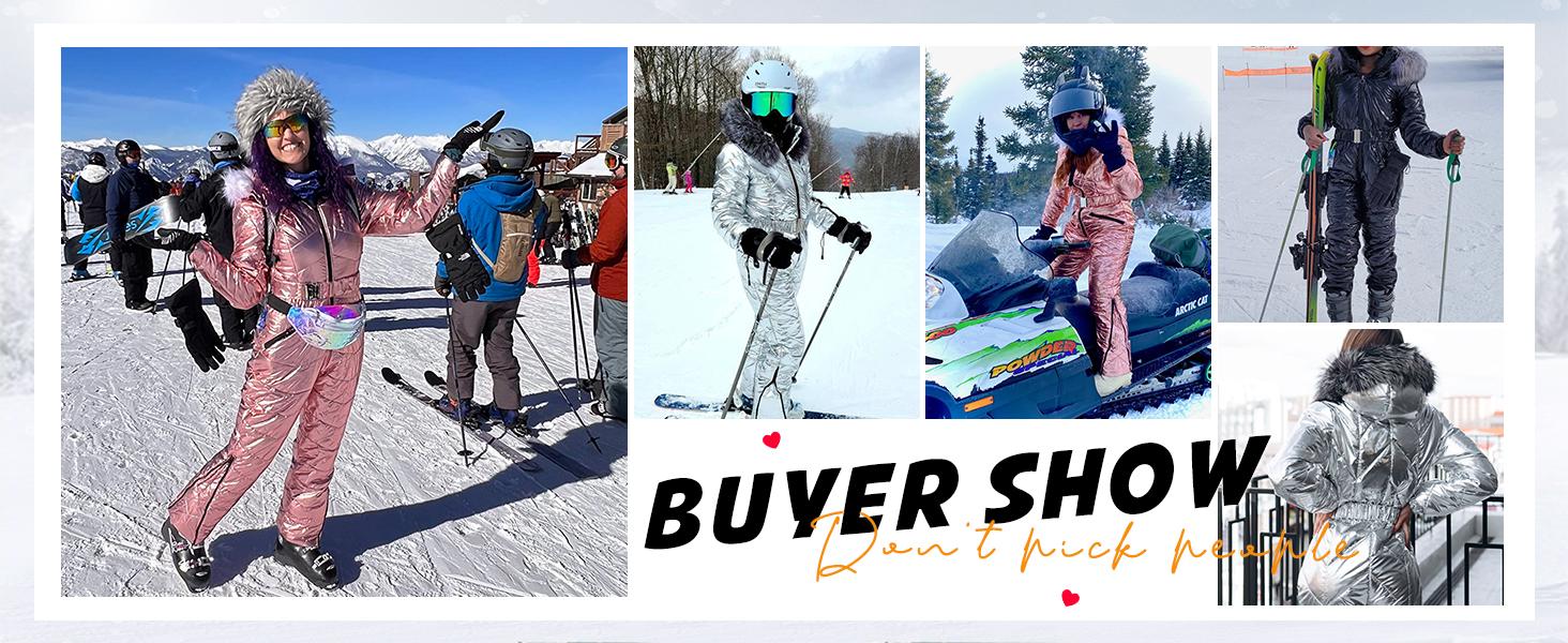 Fisoew Womens One Piece Ski Suit Warm Waterproof Snowsuits Winter Snow Jumpsuits Outdoor Sports Outerwear