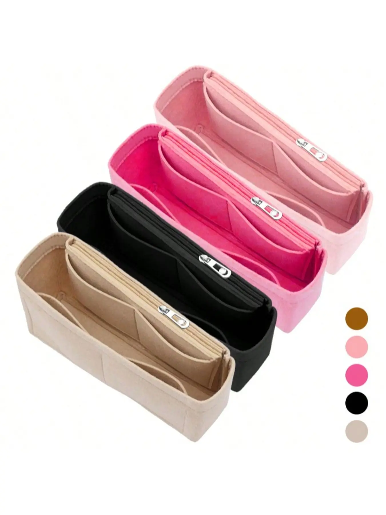 Baguette Multi-Pocket Multi Compartments Felt Cloth Purse Organizer Insert, Purse Organizers For Inside Purse, Women's Zipper Cosmetic Travel Makeup Organizing Pouch Inner Wallet Storage Accessories Pouches