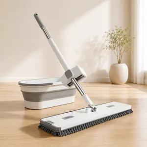 Hands-Free Chenille Mop and Bucket Set, 360° Rotating Long Handle Floor Mop, No-Touch Wringing Mop with Dirty Water Separation, Super Absorbent Easy Squeeze Cleaning Mop for Home Kitchen Bathroom Hardwood Tile Floor