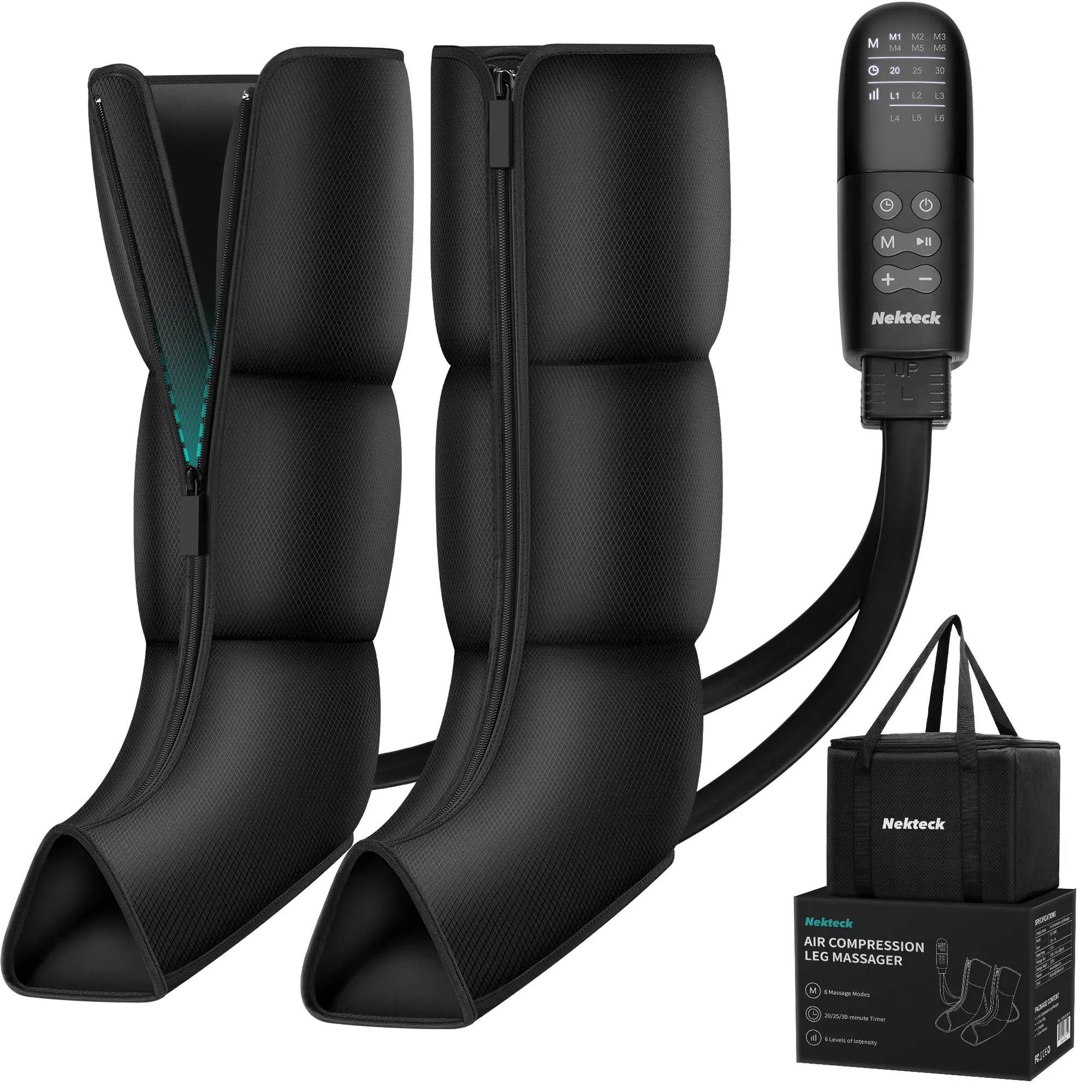 Nekteck Leg Massager for Circulation and Pain Relief, Air Compression Leg and Foot Massager, to Relieve Pain Swelling Edema, Edema RLS with 6 Modes & 6 Intensities, Relaxation Gifts for Mom Men Women Dad Wife Friend
