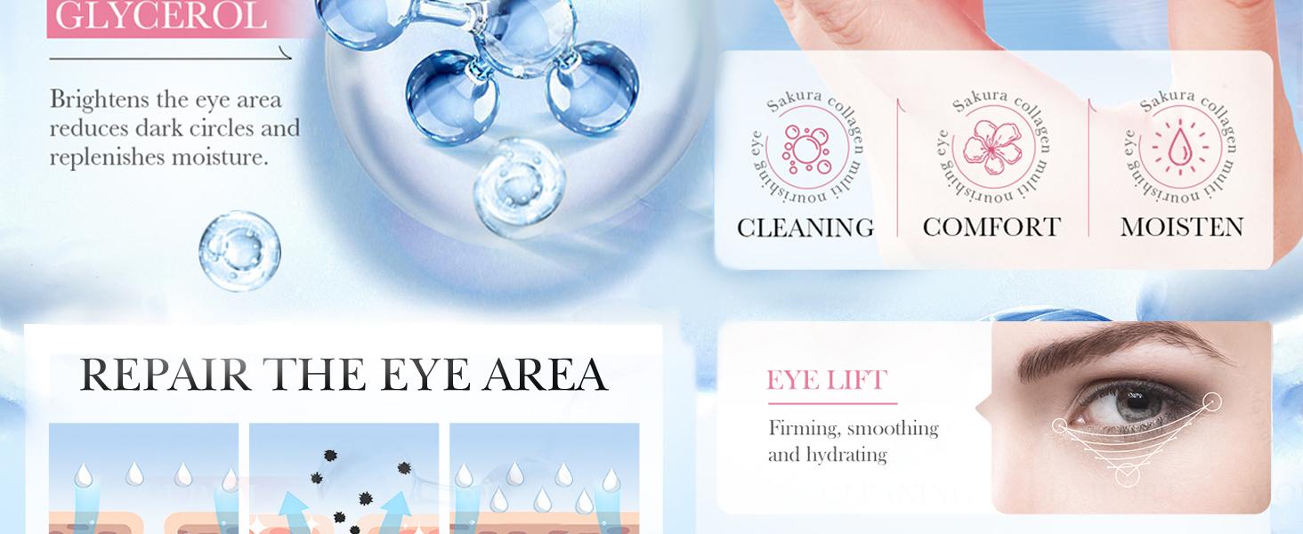 Sakura Collagen Eye Patches 60 Pcs Eye Masks  Hyaluronic Acid for Dark Circles Puffiness & Wrinkles Multi-Effect Tonic for Hydration Comfort Moisturizer