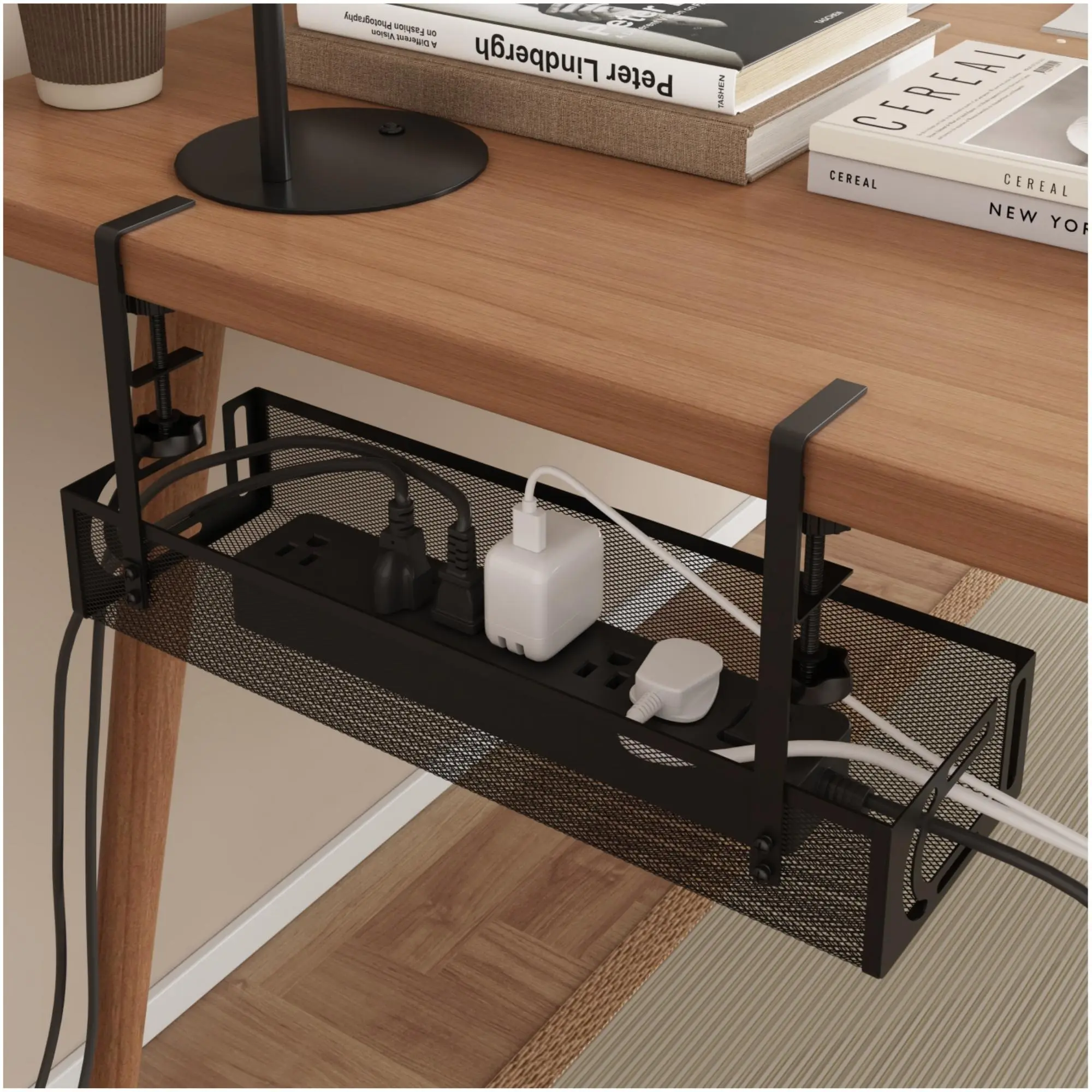 Under Desk Organizer, 1 Count Desk Cable Organizer, Cord Organizer for Desk, Under Desk Tray for Office, Home, Extension Cable Organizer, Work Organizer, Desk Accessory, Office Accessories