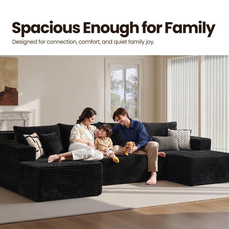 【Valentine's Day Sales】133‘’ U-Shaped Corduroy Modular Sofa Cloud Style Oversized 5-Seater with Chaise Pillows Included No Assembly Required Convertible Space-Saving for Living Room Bedroom Office Indoor Furniture Sets Christmas - Boneless Sectional Couch