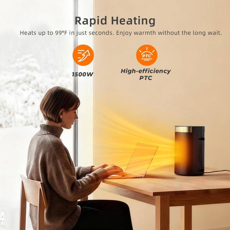 Space Heater 1500W, Fast Heating & Energy Saving Portable Electric Heater with Remote for Indoor Use, 5 Modes Adjustable Thermostat 24H Timer, Safe Quiet for Bedroom Office Home Use