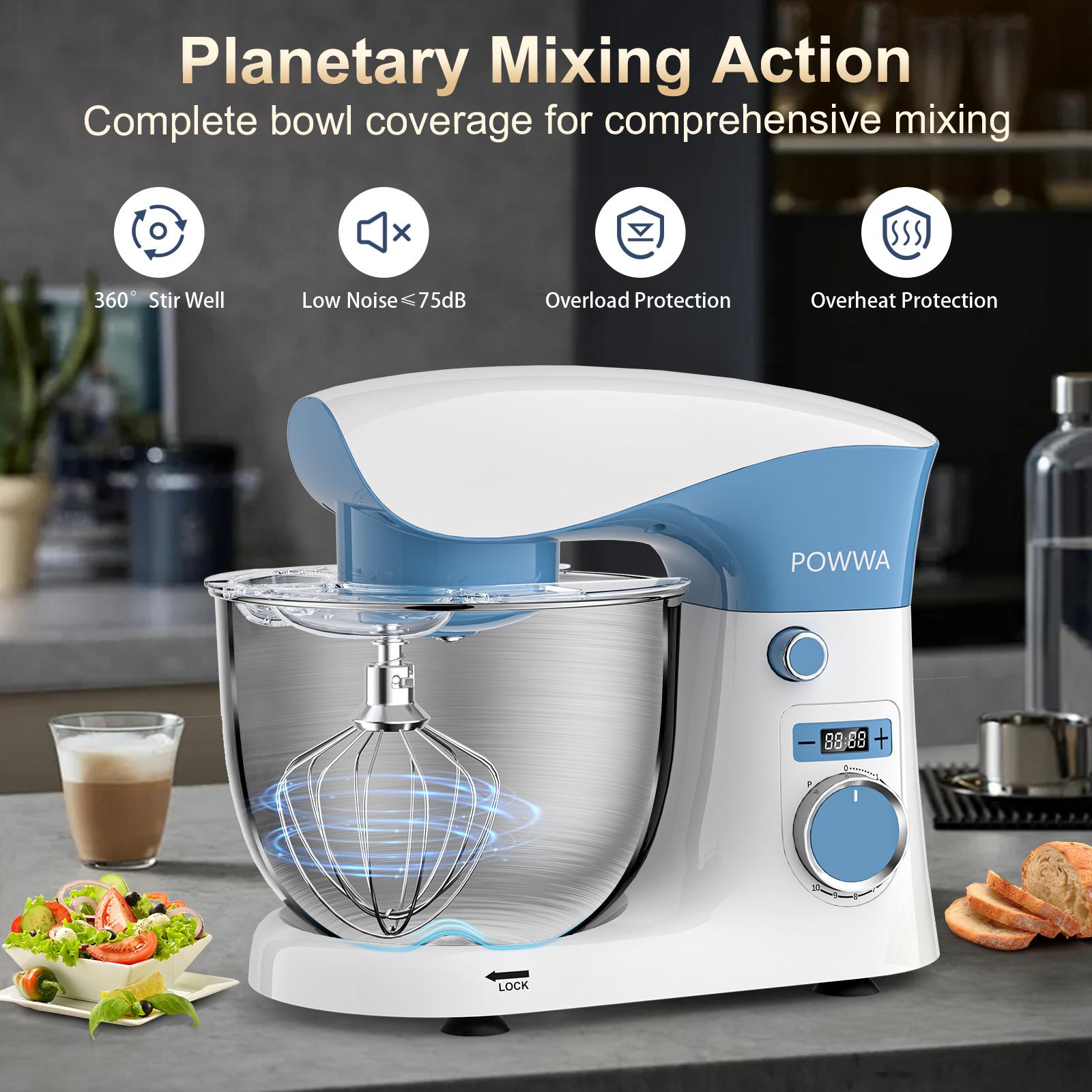 POWWA 5L QT Stand Mixer, 10 Speeds Tilt-Head Electric Stand Mixer, 3-In-1 Kitchen Mixer with Bowl, Dough Hook, Whisk and Beater, Food Mixer for Baking and Daily Use (White Blue) POWWA 5L QT Stand Mixer, 10 Speeds Tilt-Head Electric Stand Mixer, 3-In-1 Kitchen Mixer with Bowl, Dough Hook, Whisk and Beater, Food Mixer for Baking and Daily Use (White Blue)