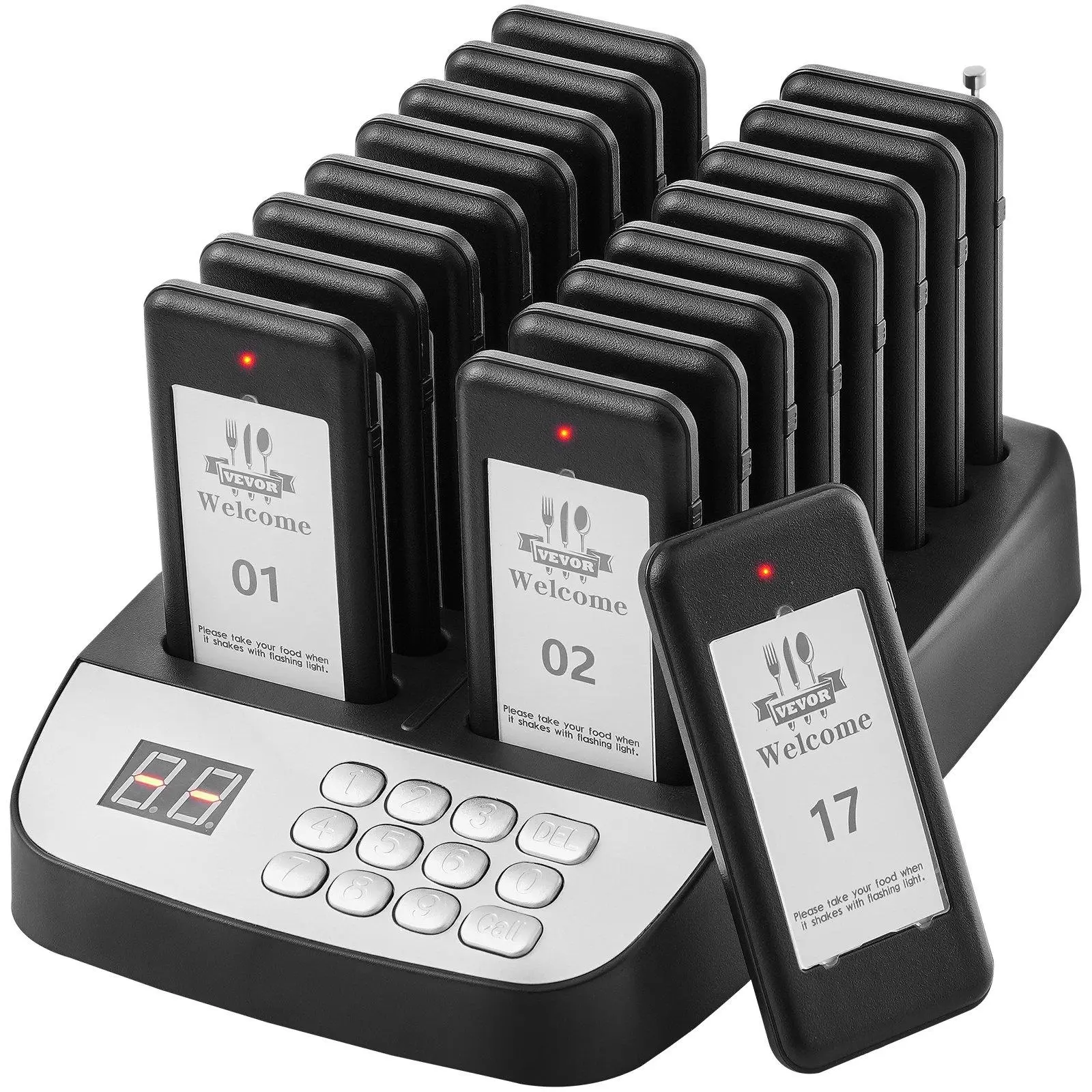 【SummerFinds】VEVOR Restaurant Pager System,  Wireless 500m Long Range Lineup Waiting Queue Signal, Guest Customer Calling Beepers with Vibration & Flashing, 16 Buzzers for Food Truck, Church, Nursery, Hospital