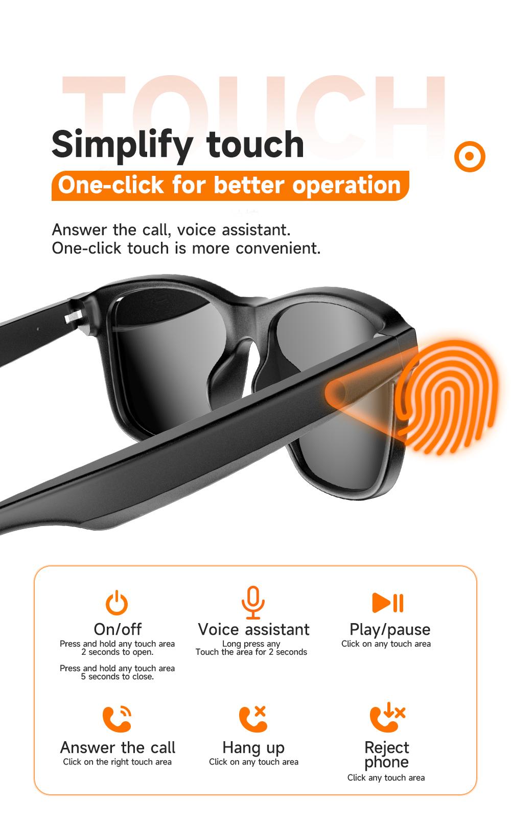 Smart Glasses, Bluetooth Sunglasses Audio Eyewear, Built-in Mic & Speakers, Athletic/Outdoor UV Protection Unisex, Summer,Waterproof, Smart Summer Gear