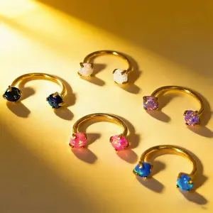 20G(1.0mm) 2pcs Surgical Steel Internally Threaded Horseshoe Nose Hoop with Double Cubic Zirconia Gems & Free Ball Holder Piercing Jewelry for Nose Lip Eyebrow