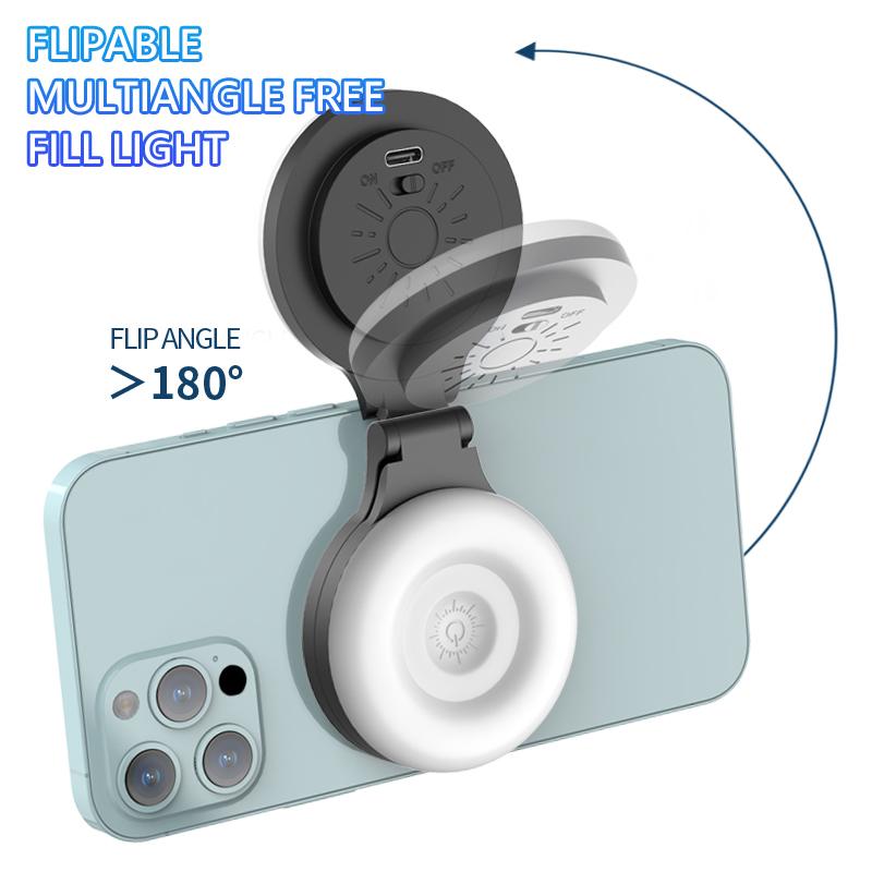 Portable Magnetic Phone Ring Light, 180° Flip Rechargeable LED Selfie Light for Live Streaming, Video Calls, Makeup, YouTube & TikTok