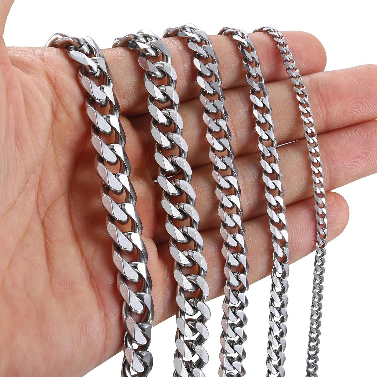Men's Necklace Stainless Steel Cuban Link Chain Black Gold Color Necklaces For Men Women 18-24" Hip Hop Jewelry
