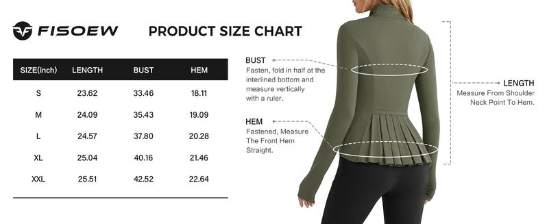 Fisoew Sports Women's Zippered Sports Jacket, Pleated Lightweight Slim Fit  Stand Collar with Thumbhole Pockets,Valentine's Day Gift Recommendations
