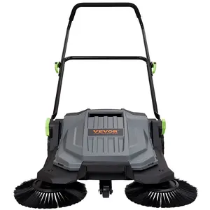 VEVOR Walk-behind Hand Push Floor Sweeper 25.6" Width 5-Gallon Container Adjustable Handle for Walkway Yard Garage Parking Lot Efficient Cleaning Solution