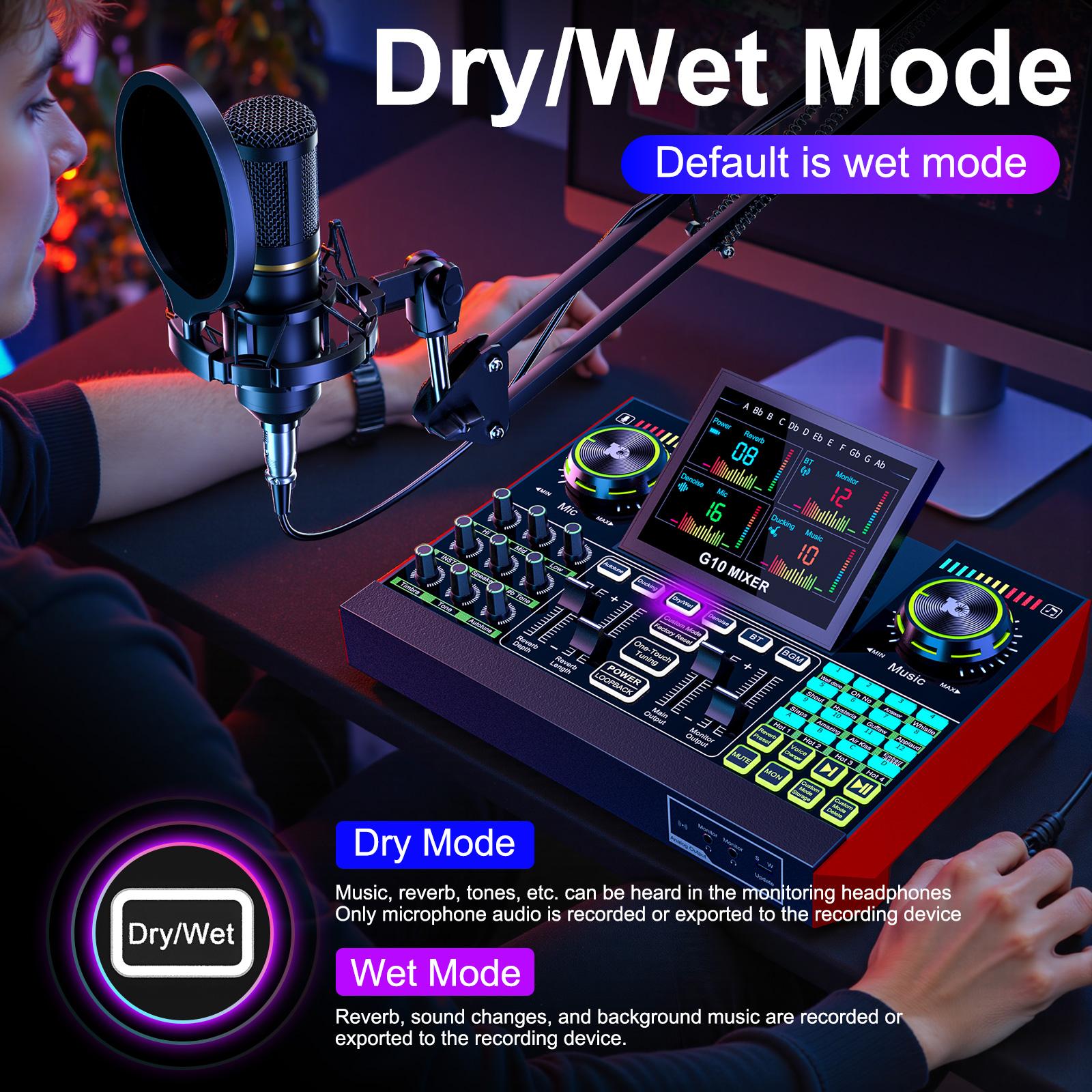 Tenlamp G10-P15 sound card kit, podcast equipment with customizable sound effects, two-level noise reduction, computer audio mixing, condenser microphone, suitable for live streaming, gaming, podcasting