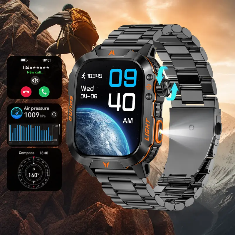 New Smart Outdoor Watch with Call Answering Dialing 100 Sports Modes 600mAh Battery LED Light Weather Tracker Pedometer Fitness Tracker for Android iOS Phones Gift for Men Women
