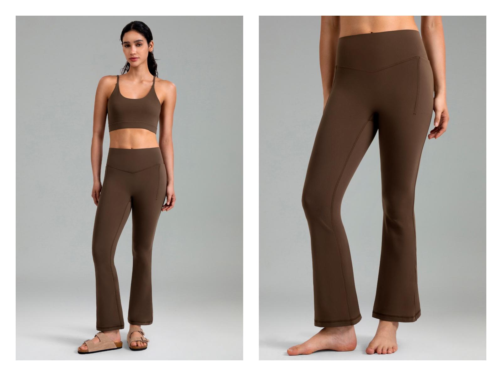 Colorfulkoala Women's No Front Seam 29.5" Side Pocket High-Waisted Mini Flare Pants Seamless Front Dreamlux Fabric Yoga Casual Wear