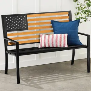 Best Choice Products Indoor Outdoor Steel Garden Bench w/ American Flag Backrest, 790lb Capacity