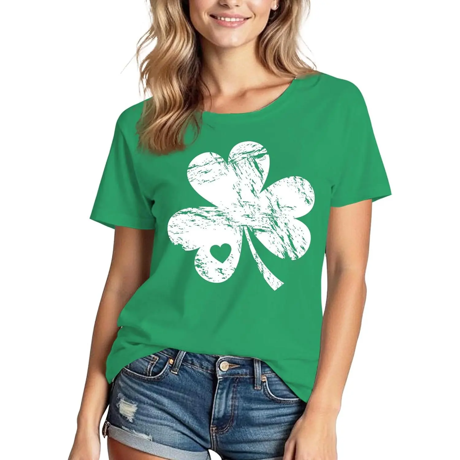 Women's Short-Sleeve Seamless St. Patrick's Day Cotton T-Shirt - Lucky Shamrock Graphic, Casual Oversize Round Neck, Streetwear, No Weird Shrinkage, Unisex Tee, Shortsleeve, Fit, Top, Tshirt, Fabric, Thanksgiving, Fitted, Easter, Valentines Day, Soft Cott