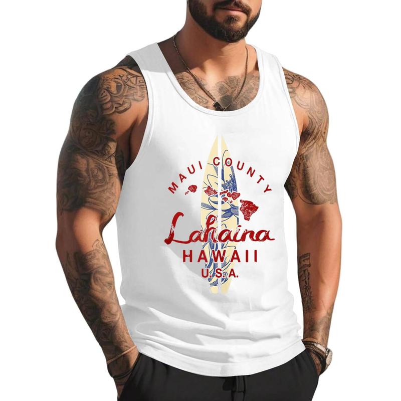 Style A H403 MAUI Lahaina Vintage Hawaiian Islands Hawaii Tank Top , Summer Gym Muscle Sleeveless, Casual Knitted Slim Fit Beach Tank top Fabric Menswear