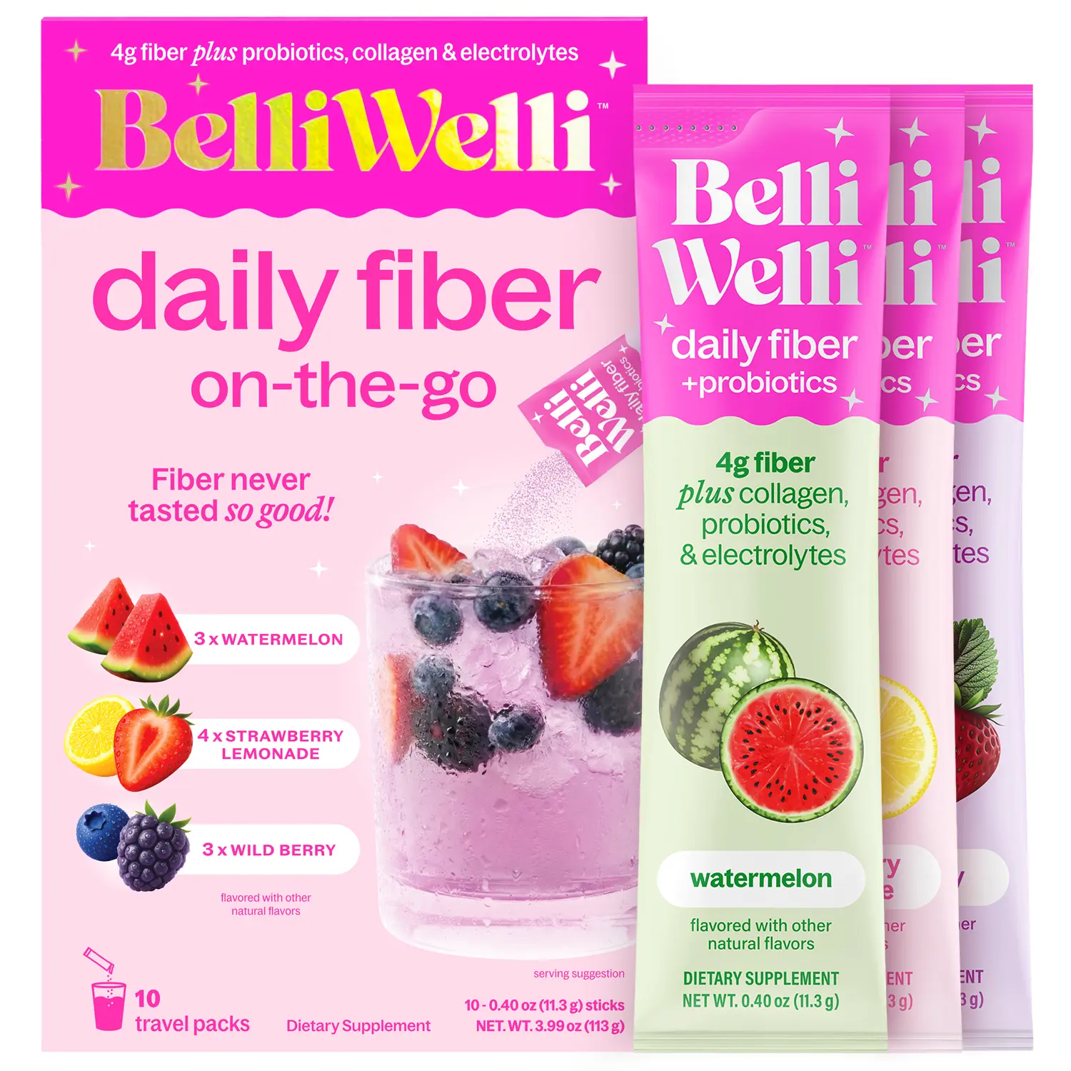 BelliWelli On-The-Go-Packets - 10 count - Variety Pack Dietary Fiber Collagen Health BelliWelli On-The-Go-Packets - 10 count - Variety Pack Dietary Fiber Collagen Health
