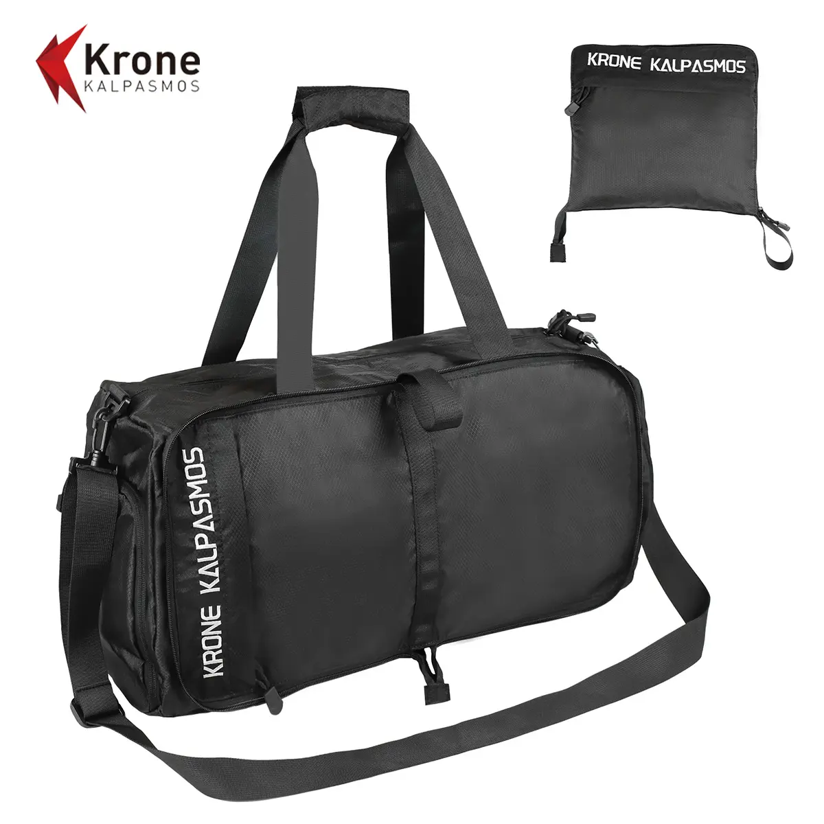 Krone Kalpasmos Gym Bag Small Foldable Lightweight Waterproof Multifunctional partition Nylon Duffle Bag for Sports and Travel Black mothersdaygift
