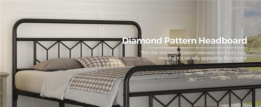 【Diamond Pattern Headboard】Yaheetech Metal Platform Bed Frame Bed Base with Diamond Pattern Headboard/Footboard/Heavy Duty Steel Slat Support/Under Bed Storage/No Box Spring Needed