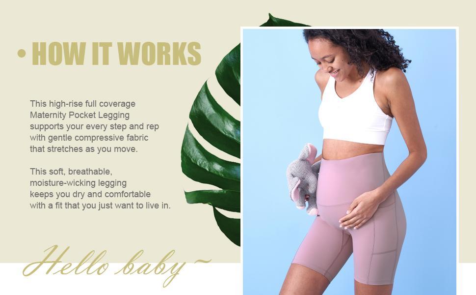 POSHDIVAH Women's Maternity Yoga Shorts with Pockets High Waist 8" for Summer Workout and Active Use