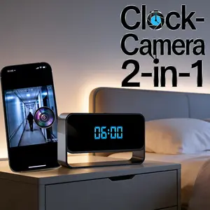 WiFi Surveillance Camera - 1080P HD Wireless Camera Clock , Night Vision, Motion Detection, Loop Recording, 2.4GHz WiFi Connectivity, Battery Powered, Remote Real-Time Viewing, Perfect for Home, Office, Warehouse Monitoring