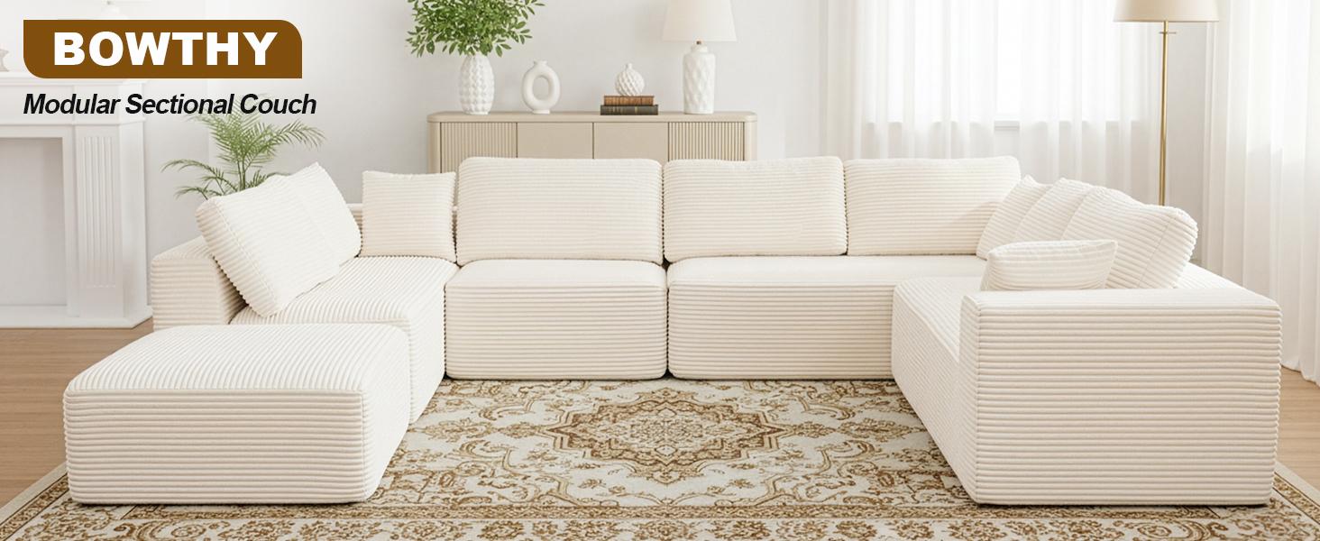 Modular Sectional Cloud Couch for Living Room,Modern Boneless Couche Set with Plush Corduroy,Comfy Floor Sofa with Memory Foam,Stupendous U Shaped Sofa with Chaise,No Assembly Required
