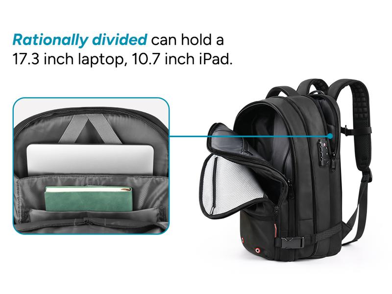 travel inspira, Carry-on Travel Backpack, 55L Expandable Vackpack with Vacuum Compression, Anti-theft Travel Bags with Electric Pump,Travel Essentials