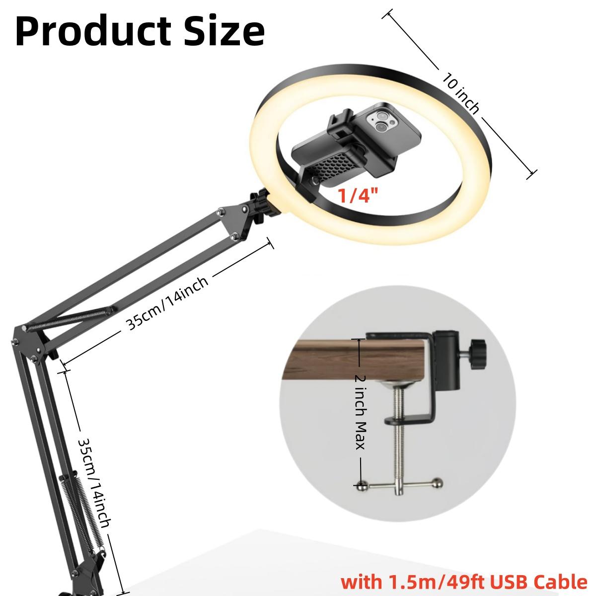 Adjustable Mechanical Arm Phone Mount with 10" Dimmable Ring Light & Remote, LED Selfie Ring Light for Desk with Phone Holder Fill Lamp, 1/4" for Camera, Universal For 4.7-7" Phone, for Selfie YouTube Tiktok Live Stream Cooking Video Recording Vlog