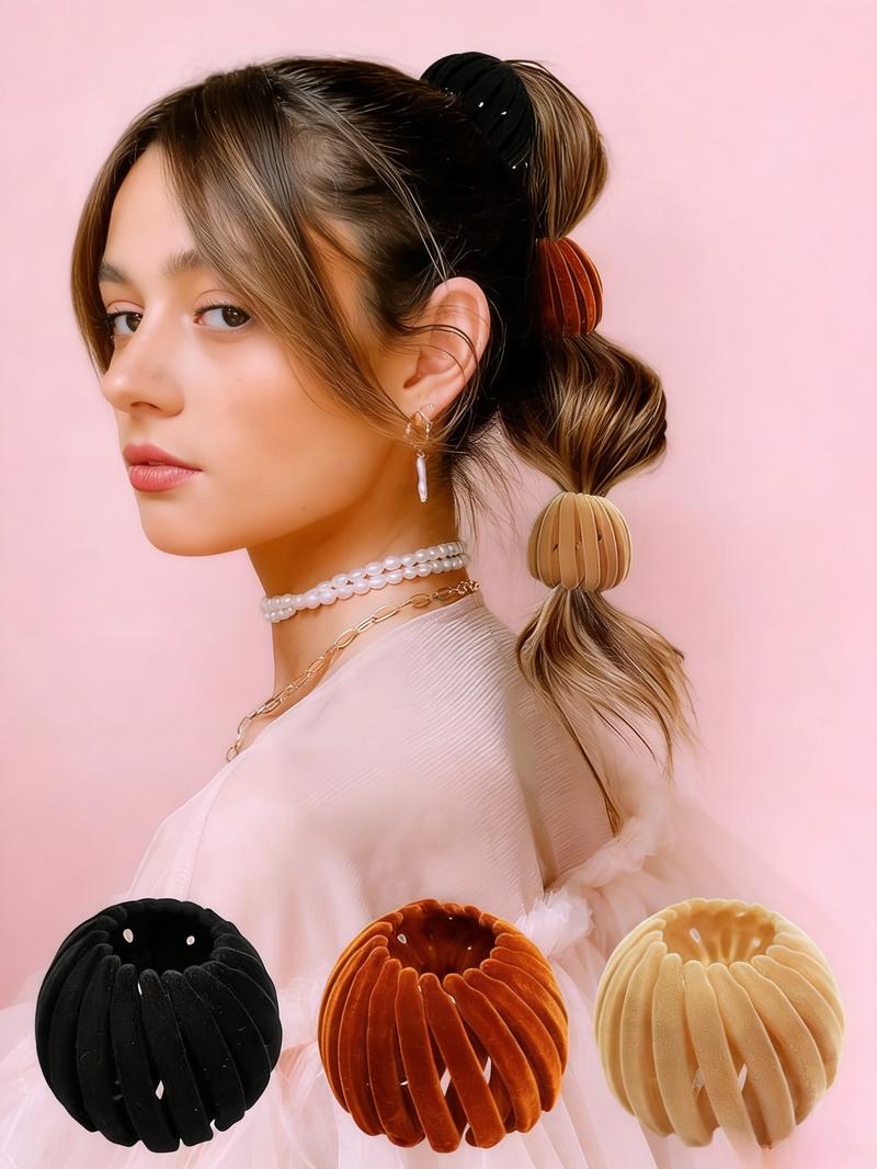 Bohemian Style Bird Nest Magic Hair Clips Set 7pcs, Elegant Cute Hollow, Out Round Plastic Hair Bun Accessories for Women with Wedding Festival Hair Decor