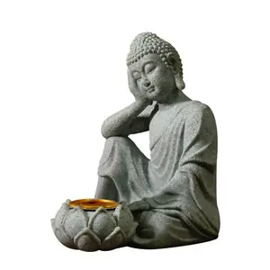 Buddha Stone Sculpture Tealight Candle Holder for Spiritual Seating – Home Décor