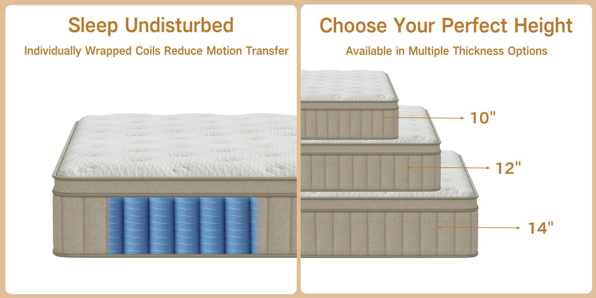 TVDFGTS 10/12/14 Inch Twin/Full/Queen/King Mattress in a Box, Gel Memory Foam Mattress, Comfortable & Quiet Sleep, Individually Pocketed Spring Hybrid Mattress, Medium Firm, Motion Isolation, Pressure Relief, Bedroom Use