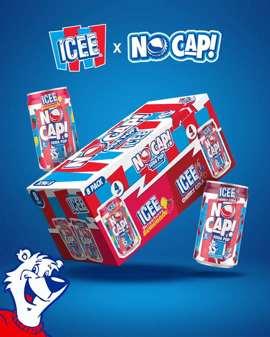 NO CAP! Soda Pop - ICEE 8 Pack Variety - 7.5oz (8pk) ICEE Cherry Cola + ICEE Strawberry Lemonade