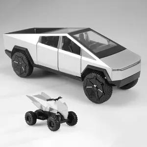 Tesla family -1/32 Trailer Model Kit Electric,Truck with Sound and Light,Truck Toy,Car Toy with RV, Motorcycle,CyberTruck,pickup with trailer,monster toycar,transform robot,for Kids Aged 3-6 and Up - Silver