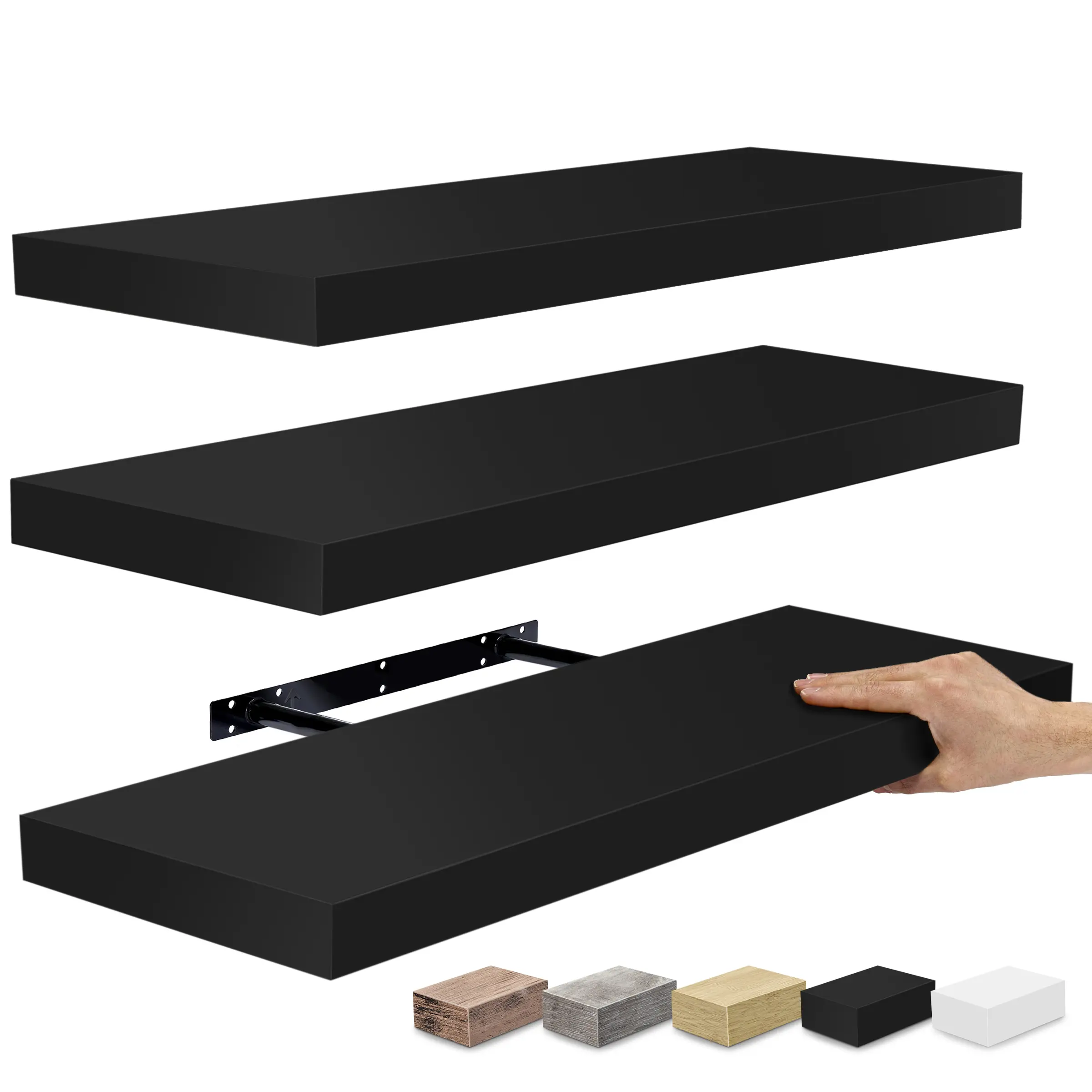 Sorbus 24-in Wooden Floating Shelves with Invisible Wall-Mounted Brackets - Decorative 3-Piece Matte Rectangle Storage & Decor Organizer for Home Supplies, Wall Decor Items