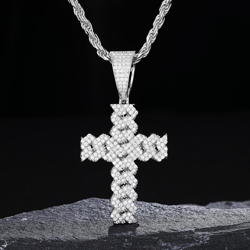 【P259】D VVS Synthetic Moissanite Cross Pendant Necklace Iced Out Bling 925 Sterling Silver UCCIYO Men Women Hip Hop Jewelry Gift