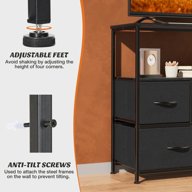 Entertainment Center with 5 Fabric Drawers, Media Console Table Open Storage Shelf Dresser for Bedroom/Living Room/Hallway, TV Stand with 5 Drawers