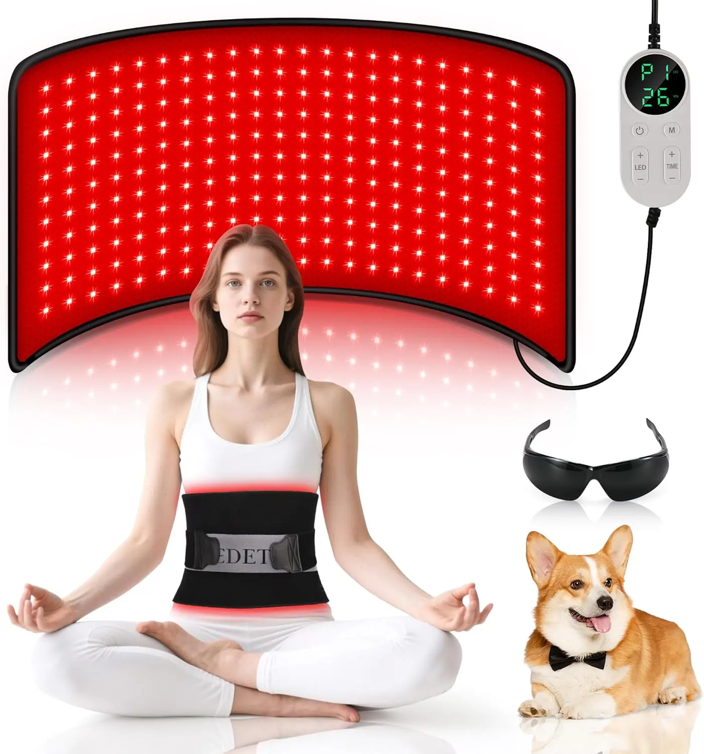 Pedete Red Light Therapy Mat – 660nm & 850nm Dual Wavelengths, 35W LED Light Therapy Pad, 10–90 Minute Timer, Adjustable Brightness, Portable Design