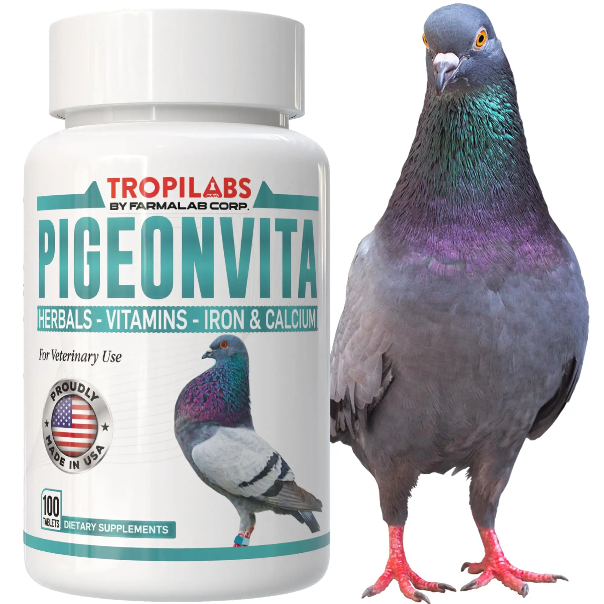 PIGEONVITA Bird Health Supplements, 100Tabs Vitamins-Minerals-Aminoacids for Racing & Show Pigeons, Feeding Support for Hens & Doves