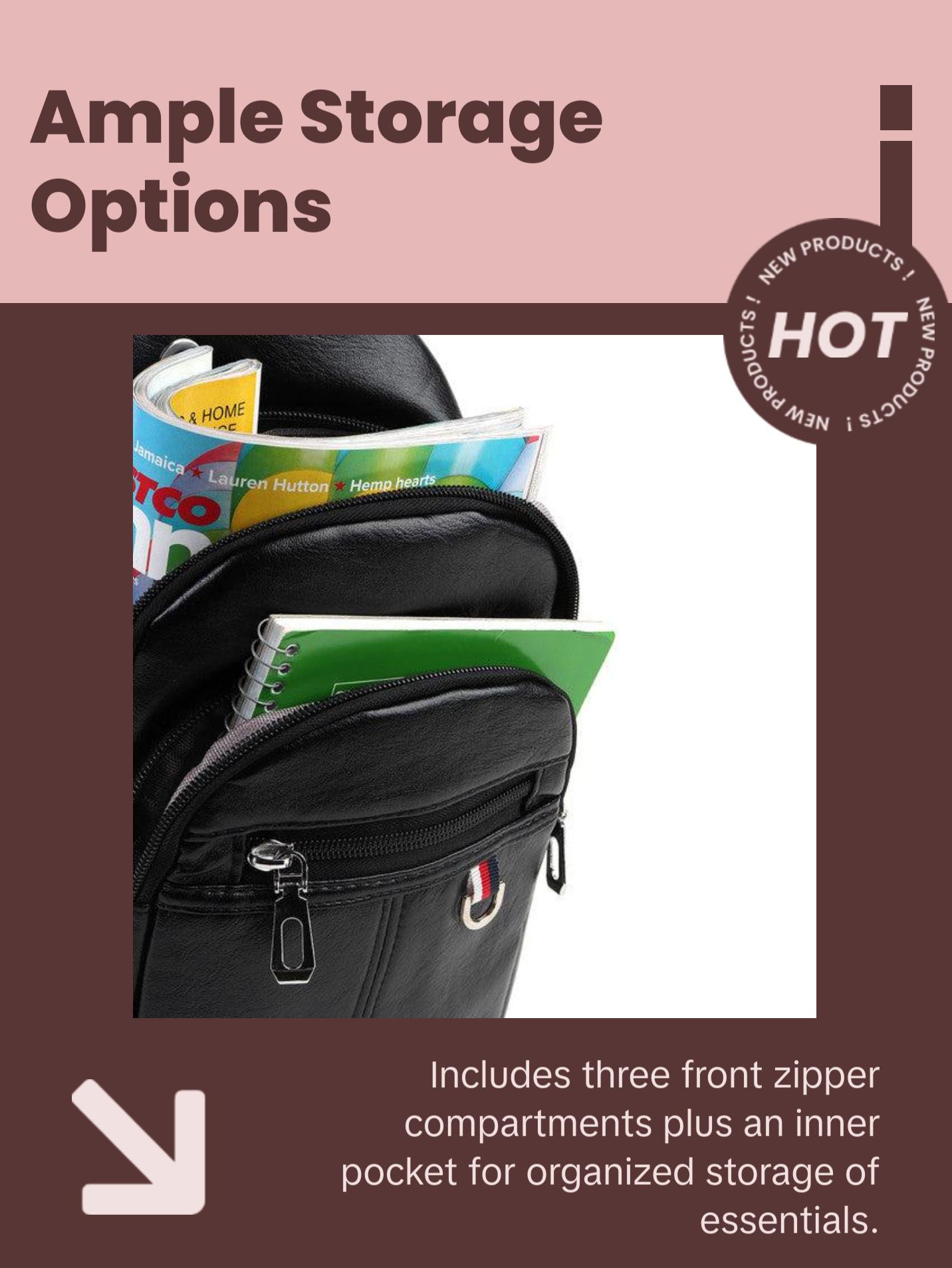 Versatile Vegan Leather Crossbody Sling Bag with Earphone Hole - Hands-Free Music