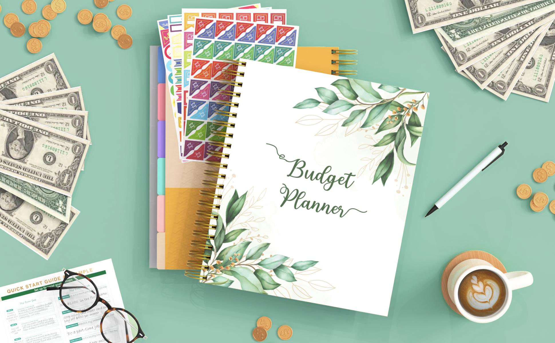 SOLIGT 8.5 x 11 inches Large Budget Planner and Monthly Bill Organizer Premium Hardcover Budget Book with 12 Pockets for Savings Debt Expense Tracking Budget Tracker with Stickers Financial Journal