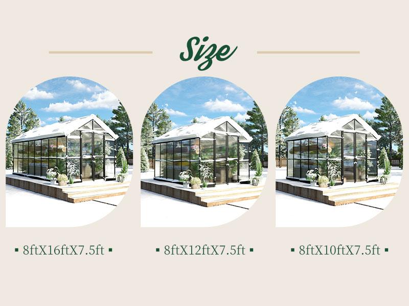 Amerlife Polycarbonate Greenhouse Double Swing Doors 5.2FT Added Wall Height, Walk-in Large Aluminum Greenhouse Sunroom Winter Greenhouse for Outdoors