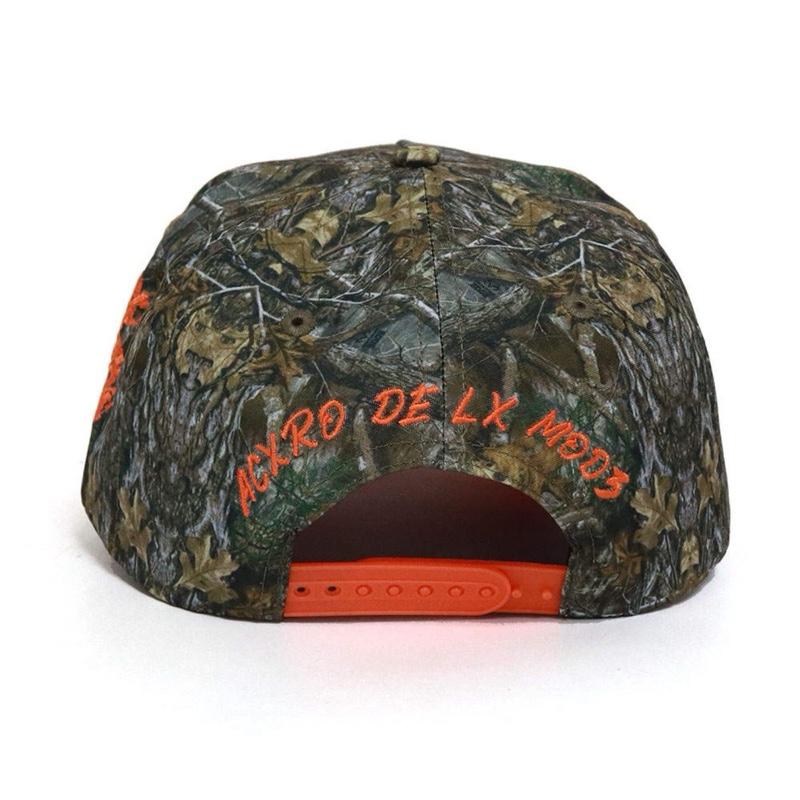 MOD3 Hunting 5 Panel "Vintage Snap" Camo Hat with Orange Brim and Logo