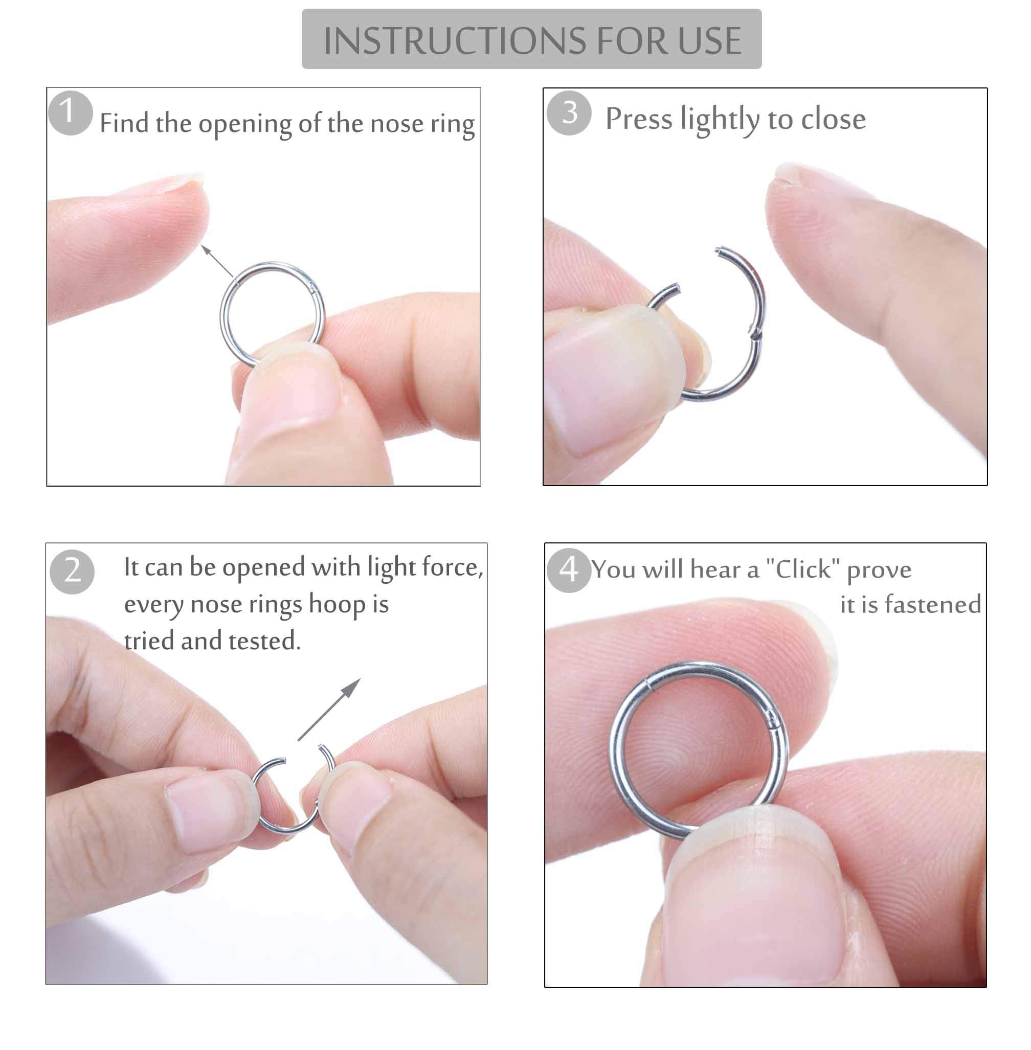 Jstyle 16G Surgical Steel Hinged Clicker Septum Nose Rings Hoop Helix Cartilage Daith Tragus Earrings Body Piercing Jewelry
